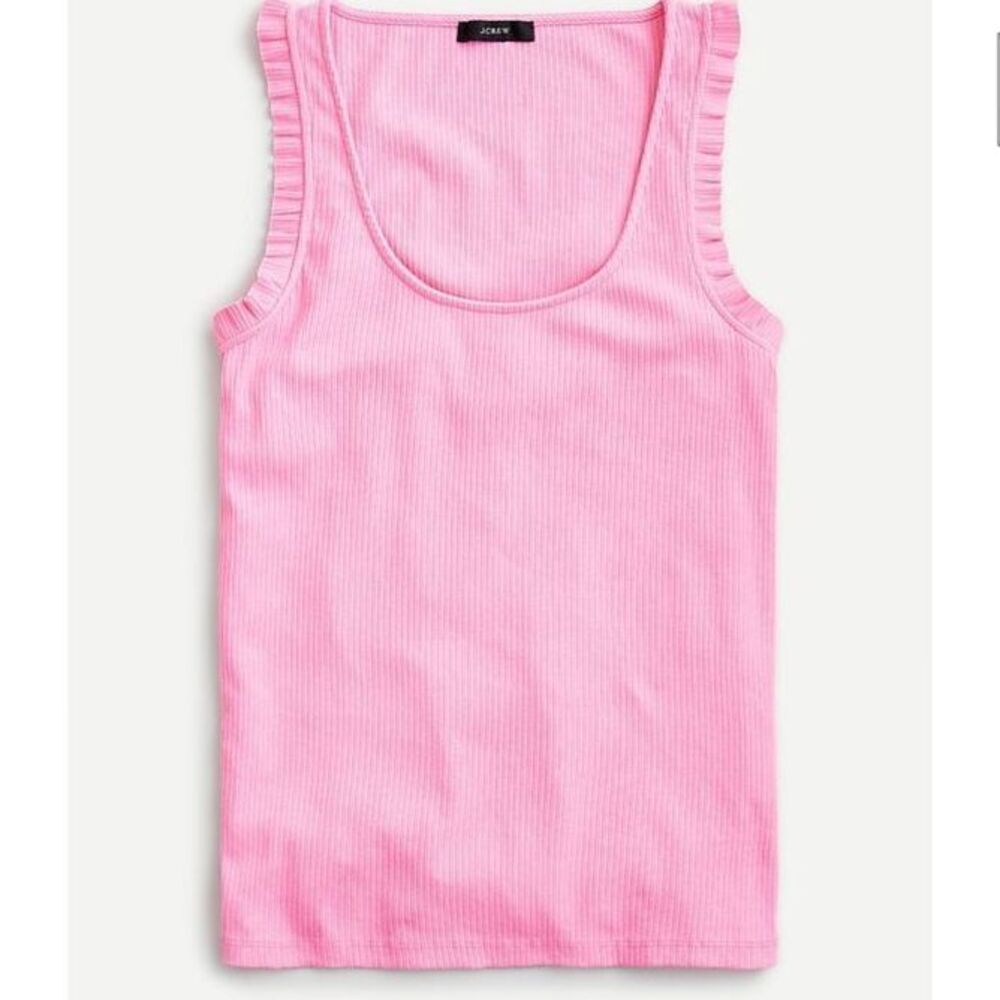 J.Crew Pink Ribbed Tank Top‎ Ruffle Trim Sleeveless Summer Casual Cotton XL